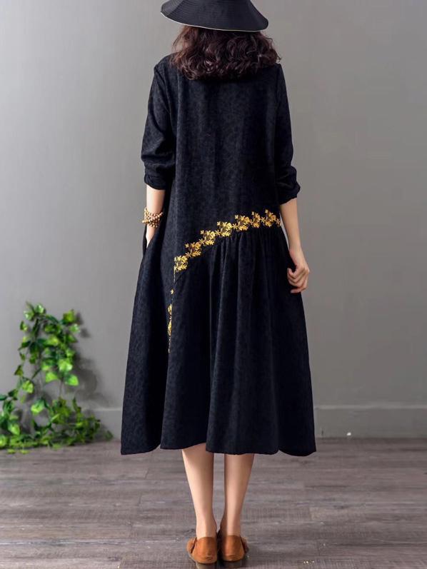 Loose Jacquard Embroidered A-line Long Dress