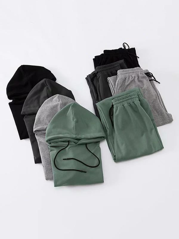 Loose Solid Drawstring Hoodie&Pants Sports Suits