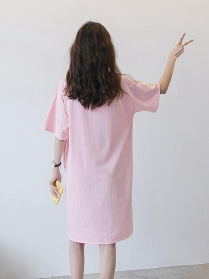 Maternity Letter Print Short Sleeves Midi Dress