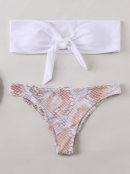 Strapless Knotted Snake Pattern Bikini Swimsuit