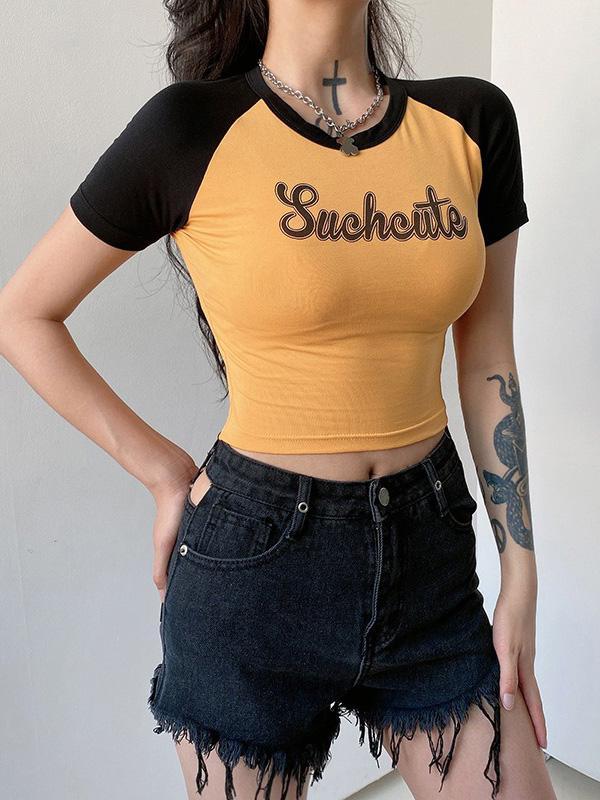 Wrap Contrast Color Printed Exposed Navel Tees