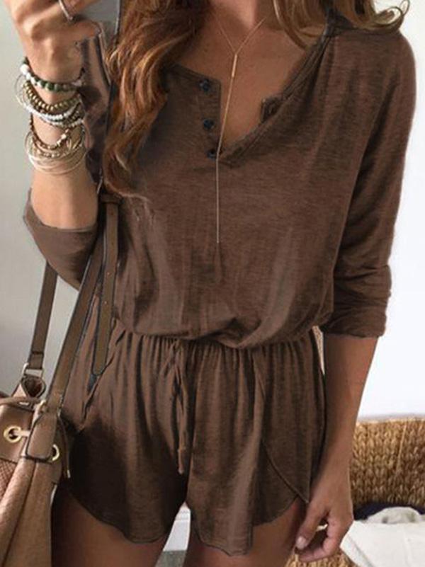 Solid Long Sleeves Bandage Romper