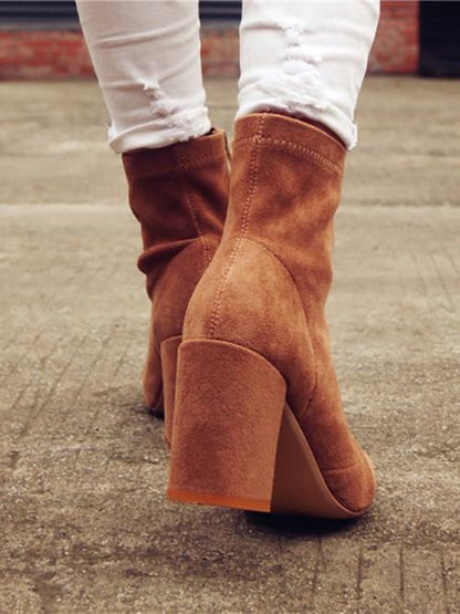Fashion Solid Zipper Chunky Heel Martin Booties