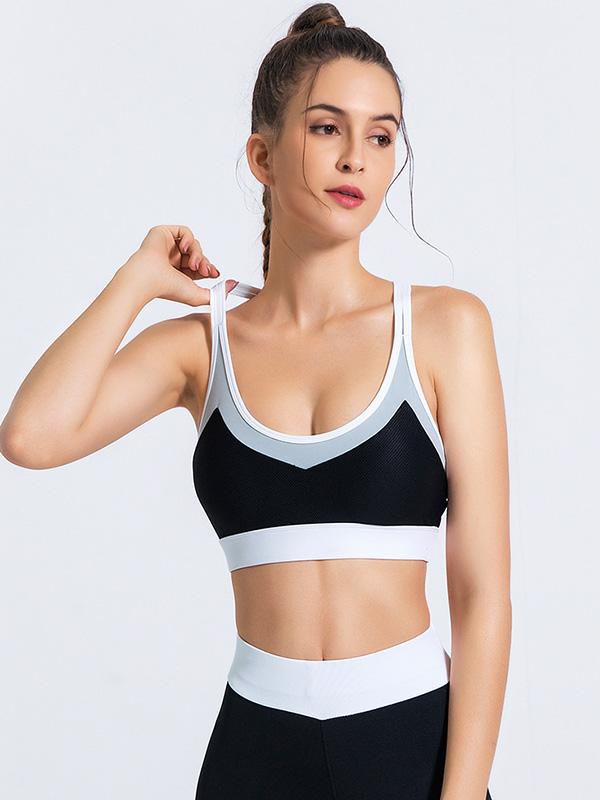 Wrap Contrast Color Backless Spaghetti-Neck Sports Bra