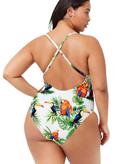 Plus Size Green Printed One-piece Swimwear