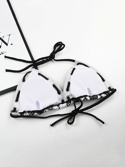 Tie Printed Lace-up Bikini Set
