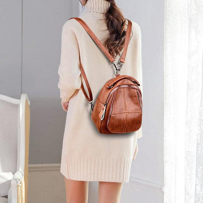 Women Faux Leather Shoulder Bag Solid Color Multi-function Backpack
