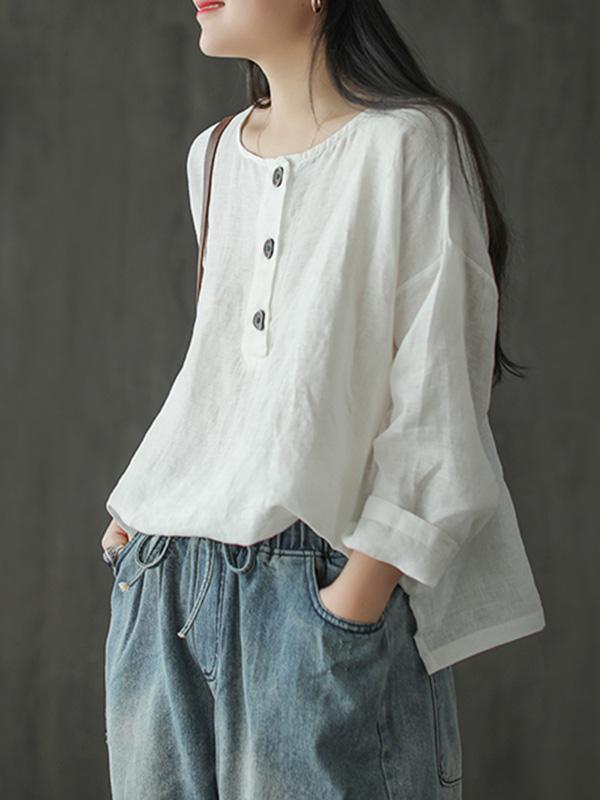 Artistic Retro Solid Shirt Blouse Tops