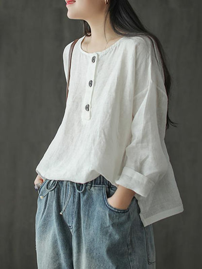 Artistic Retro Solid Shirt Blouse Tops