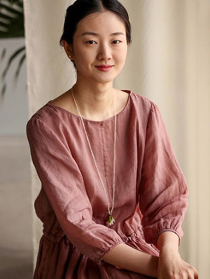 Loose Literary Ramie Cotton Long Dress