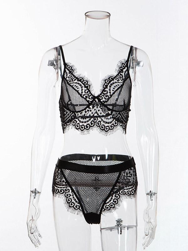 Eyelash Lace See-Through Lingerie Set