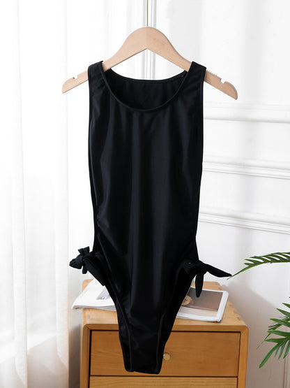 Solid Color Bandage Belly-Hollow One-Piece Swimwear