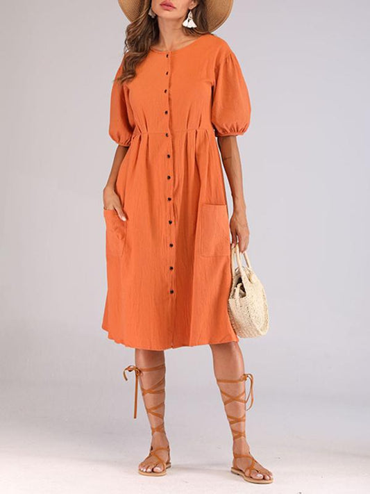 Casual Round-Neck solid Midi Dresses