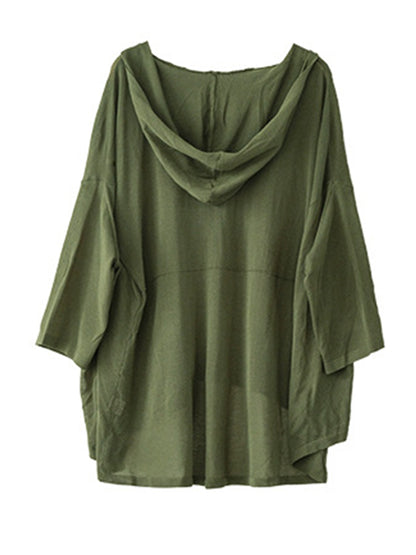 Casual Batwing Sleeve Hooded High-Low V-Neck Buttoned Cardigans