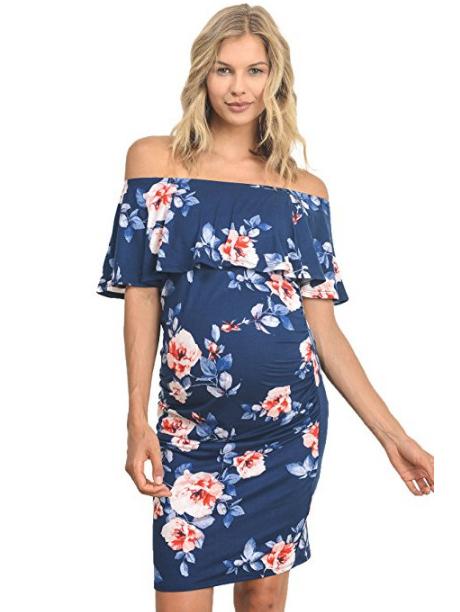 Maternity Printed Off-the-shoulder Mini Dress