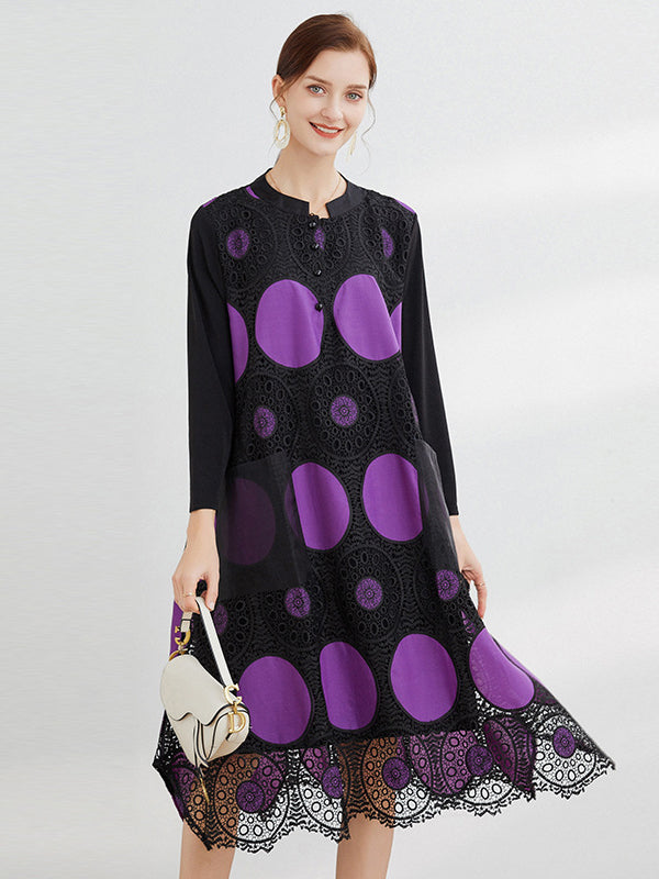 Original Vintage Hollow Lace Embroidered Polka-Dot Midi Dress