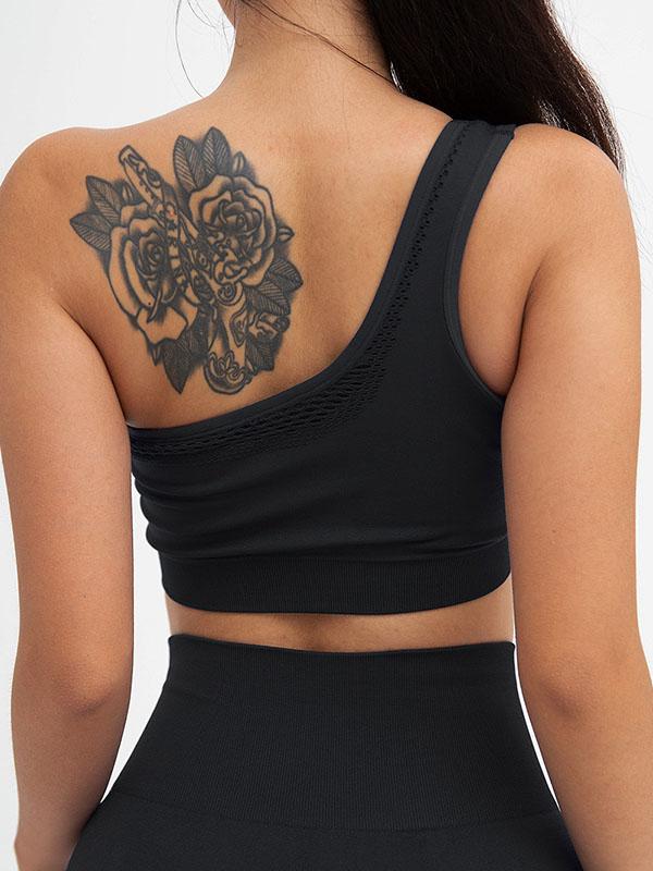 Fashion Hollow Solid One-Shoulder Yoga Suits