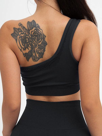 Fashion Hollow Solid One-Shoulder Yoga Suits