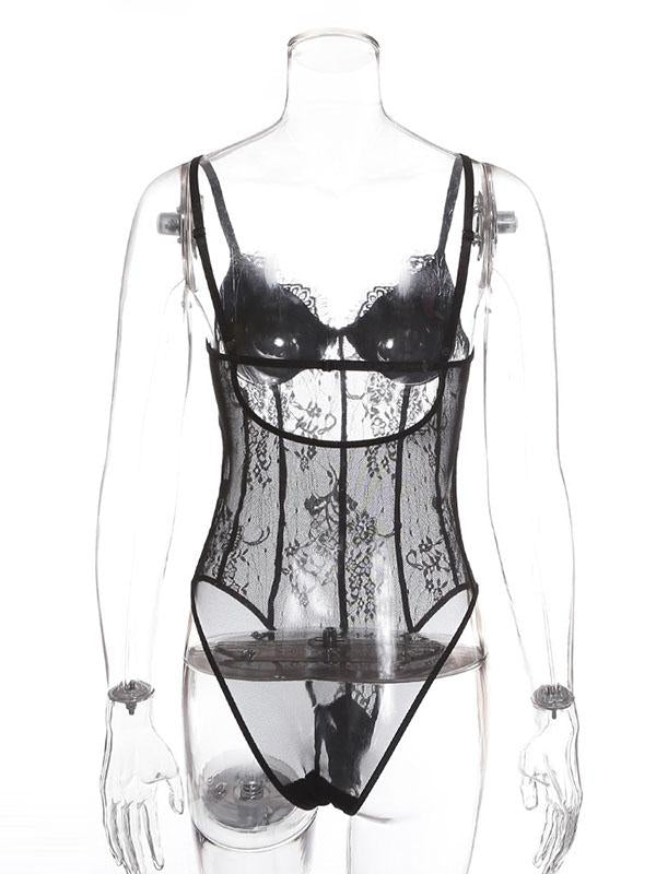 Lace Split-Joint Underwired Bodysuit Lingerie