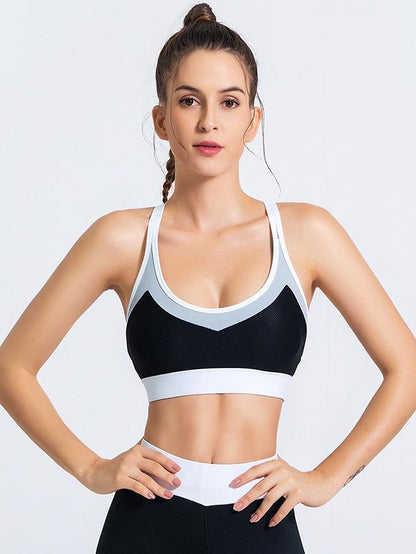 Wrap Contrast Color Backless Spaghetti-Neck Sports Bra
