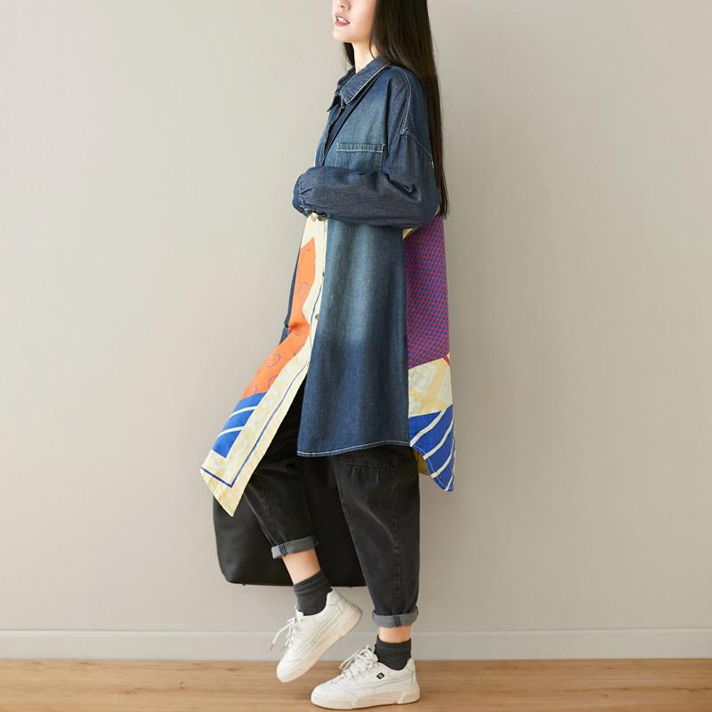 Buykud Personalized Patchwork Asymmetric Loose Denim Shirt