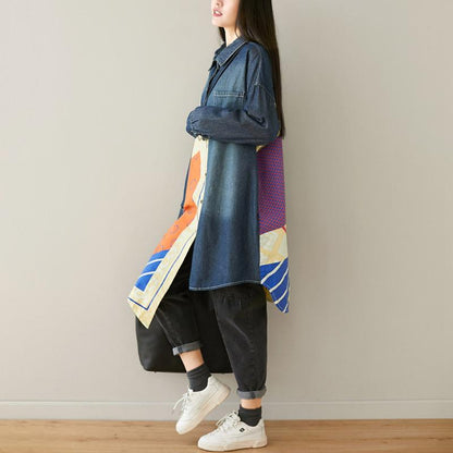 Buykud Personalized Patchwork Asymmetric Loose Denim Shirt