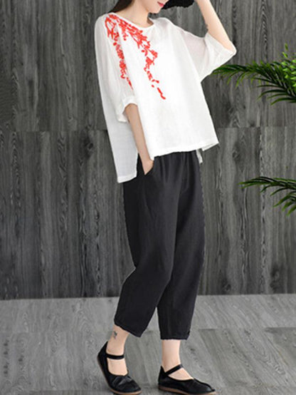 Loose Embroidered Cotton T-shirt