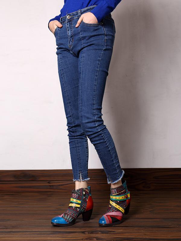 Vintage Split-joint Zipper Mid Heels Booties