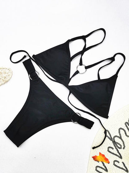 Solid Color Ring Braided Bikini Swimwear