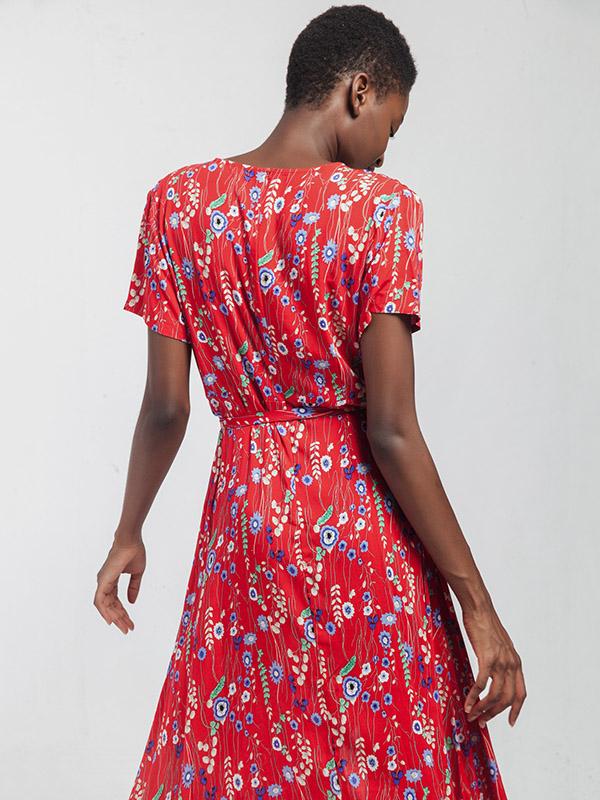 V-neck Floral Cut Irregular Hem Maxi Dress