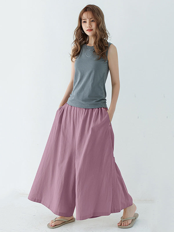 Casual 11 Colors  Solid Column Wide Leg Capri-Pants