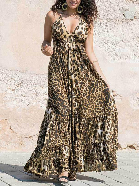 Leopard Halterneck Backless Dress