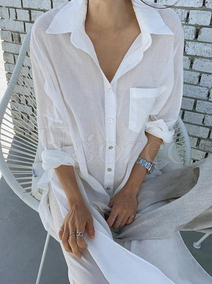 Loose Split-side Light White-shirt
