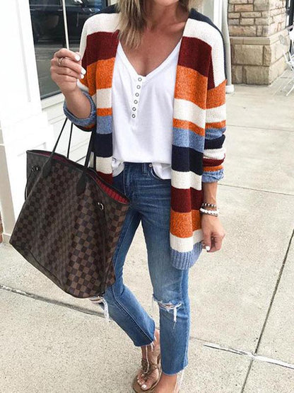 Striped Knit Sweater Cardigans Tops