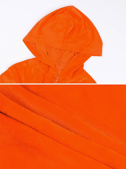 Solid Plush Zipper Hoodies&Pants Sports Suits