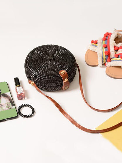 Solid Glimmering Rattan Bohemia Mini Bag
