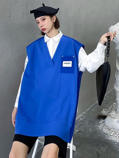 Simple Asymmetric V-Neck Sleeveless Vest Outerwear