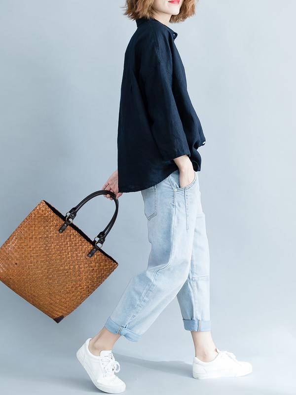 Loose Floral Printed Lapel Long Sleeves BLouses