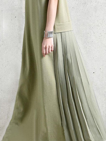 Original Solid Color Split-Joint Pleats Midi Dress