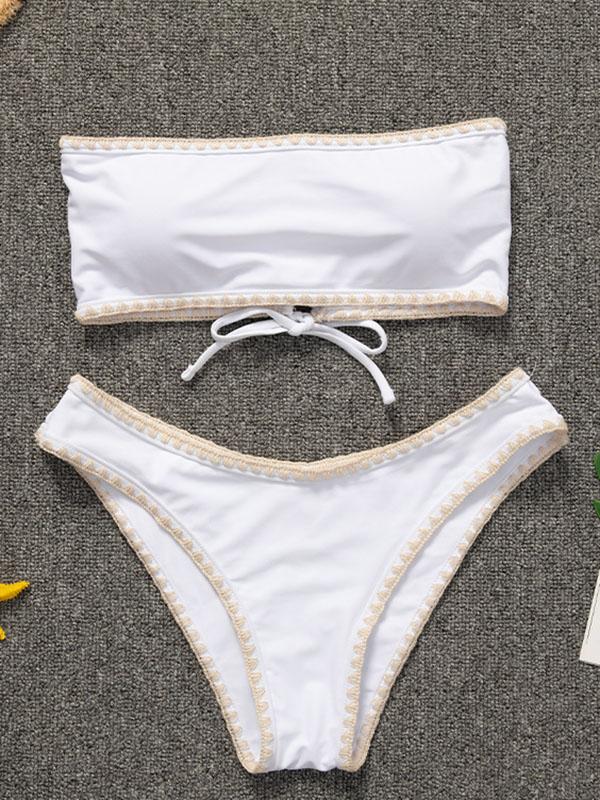 Solid Color Strapless Split Bikini Swimsuit