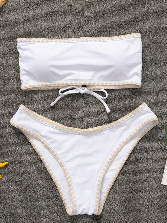 Solid Color Strapless Split Bikini Swimsuit