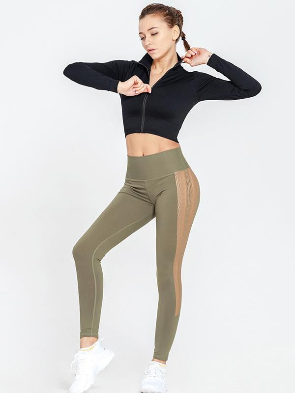 Solid Zipper Quick Dry Short Yoga Tops