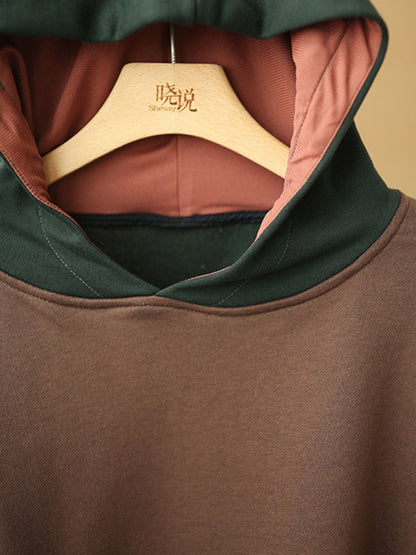 Casual Split-Joint Contrast Color Batwing Sleeve Hoodies