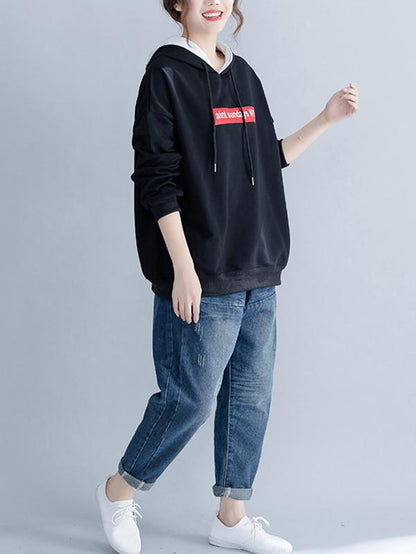 Loose Letter Printed Hooded Sweatshirt