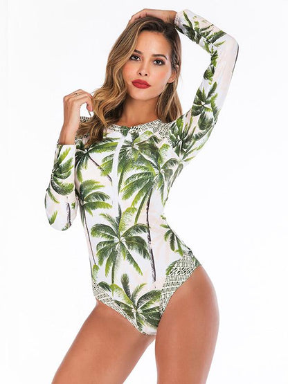 Zipper Palm Printing One Piece Wetsuit