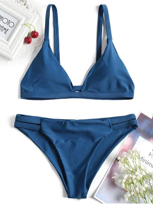 Solid Color Triangles Split Bikini Swimsuit
