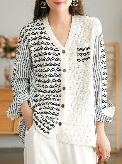Original Asymmetric Buttoned Split-Joint Hollow V-Neck Long Sleeves Cardigans