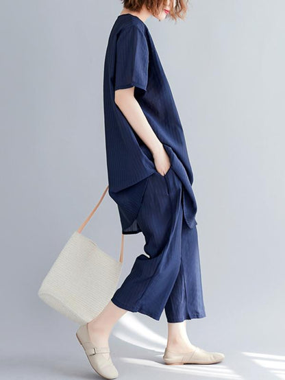Solid T-Shirt + Straight Leg Pants Suit