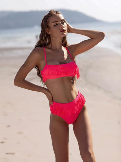 Tiered Tasseled Split Bikini Swimsuit