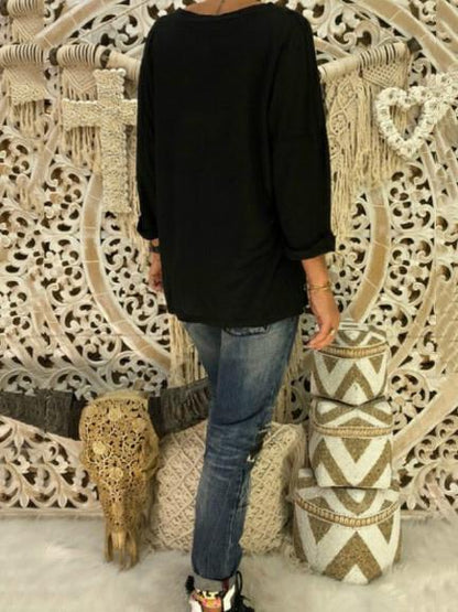 Loose V-neck Long Sleeve T-Shirt